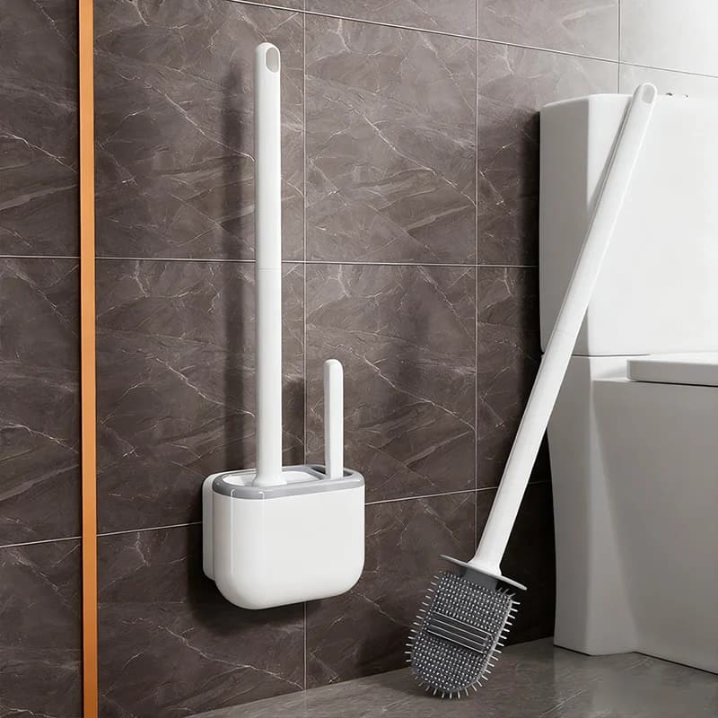 Set scopino per WC con supporto ventilato, scopino per WC in silicone e scopino per fessure, da pavimento e montaggio a parete