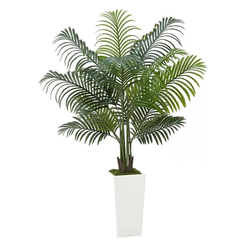 Palma Areca Artificiale 1,5 m, Piante Tropicali Finte con Vaso Alto Bianco, Pianta Artificiale in Seta in Vaso, Grandi Alberi per Arredamento Casa Ufficio Soggiorno, Regalo di Inaugurazione Casa, Interno Esterno
