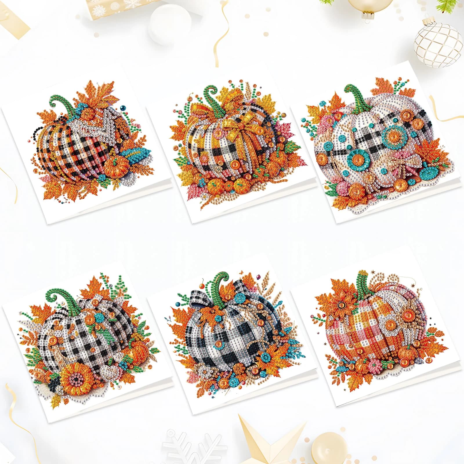 Kit di biglietti d'auguri per pittura con diamanti da 6 pezzi, artigianato con diamanti di zucca di Halloween con buste Carte con diamanti per regalo di celebrazione