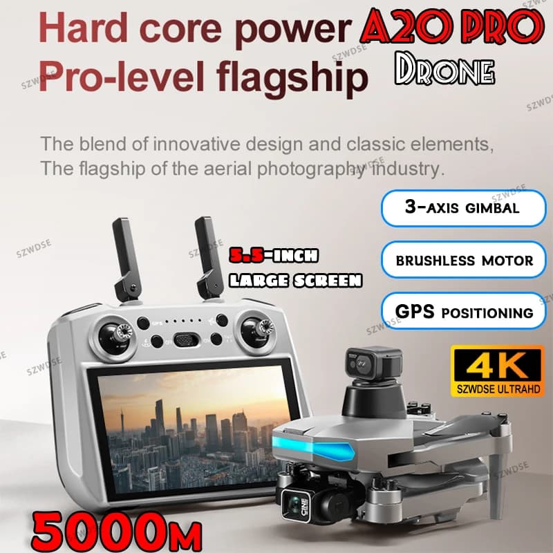 New A20 PRO GPS Drone Cam 5KM 4K Professional HD Double Camera Gimbal 3-axis 360 ° Quadrocoque drones without brushes to avoid obstacles