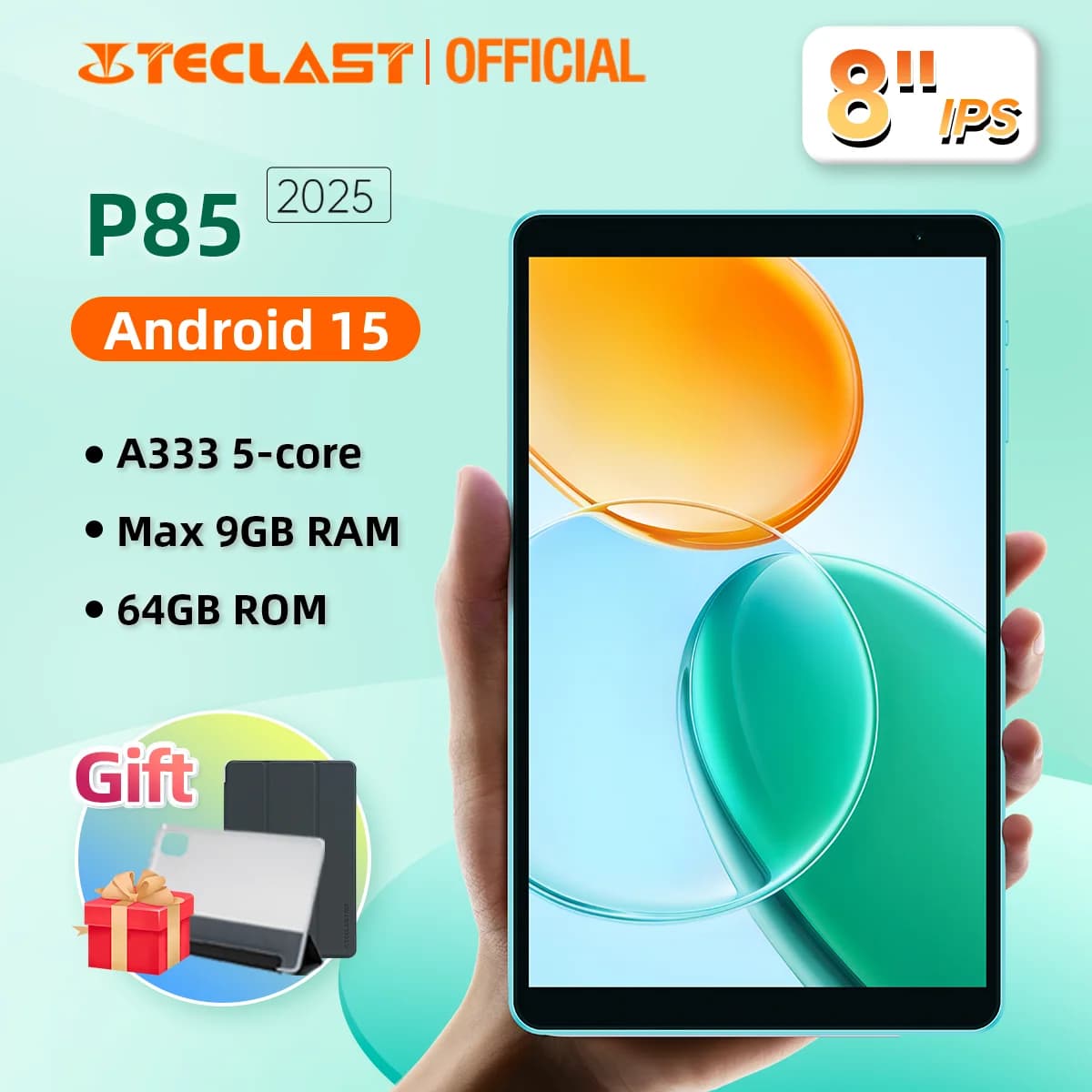 Teclast P85 2025 Tablet Android 15 8 “IPS 9GB(3GB+6GB Espansione) RAM 64GB ROM A333 Wi-Fi 6 a 5 core Tipo-C Corpo in metallo 5000mAh