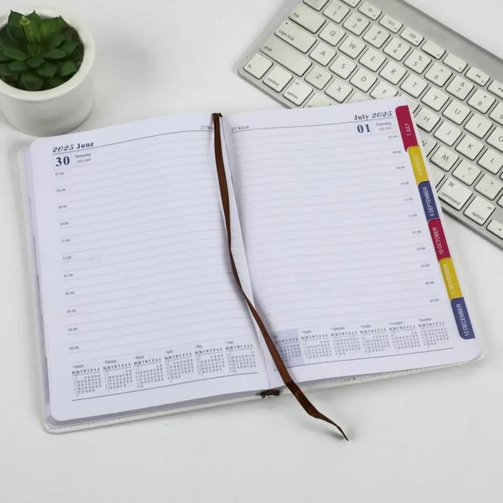Yearly Schedule 2025 Notebook A5 Schedule Journal Office Work Planner Portable Soft Leather Cover 365 Days Efficiency Notebook