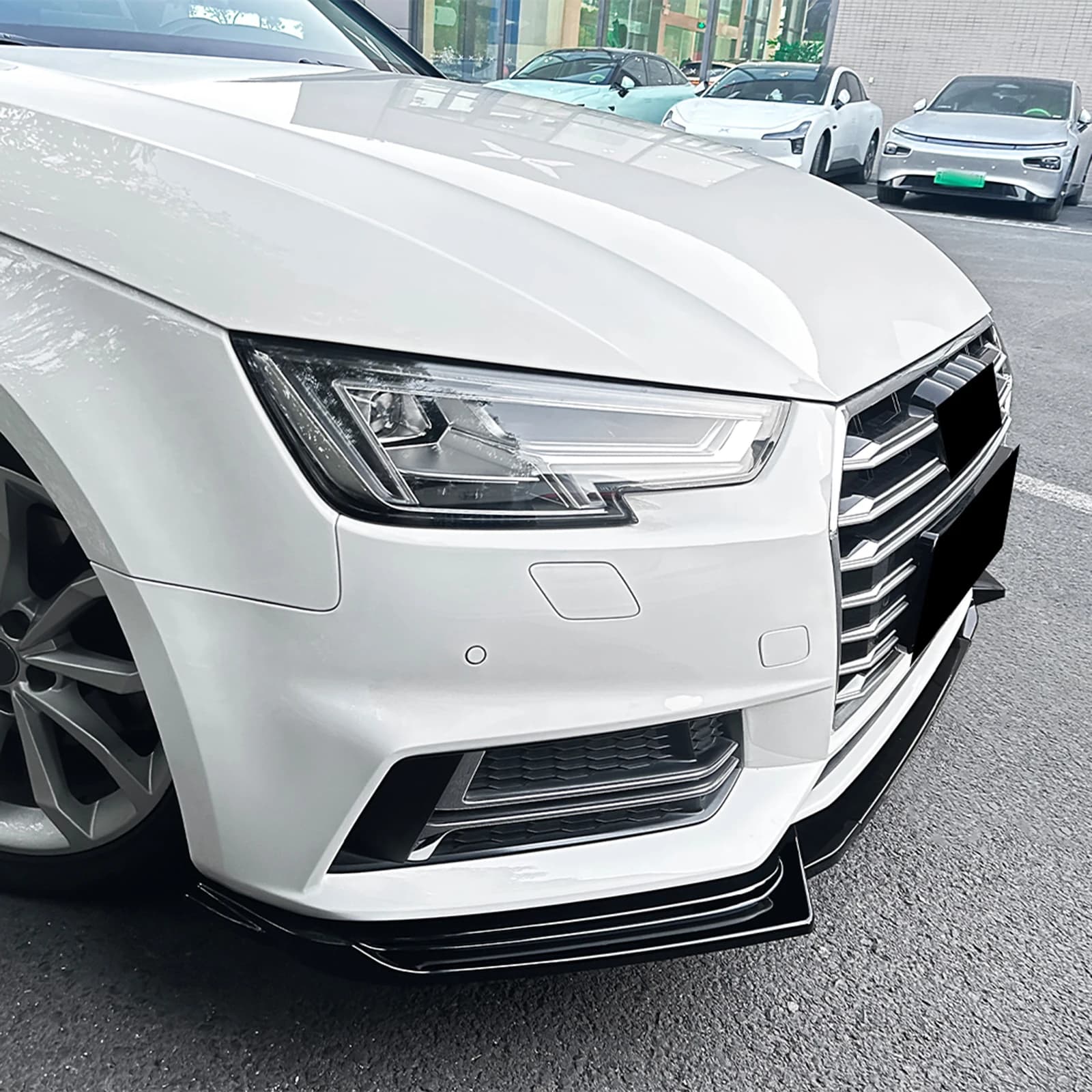Gloss Black/Carbon Fiber Look Lower Diffuser Splitter Blade Protector Front Bumper Spoiler Lip For 2017-2019 Audi S4 A4 B9 SLine