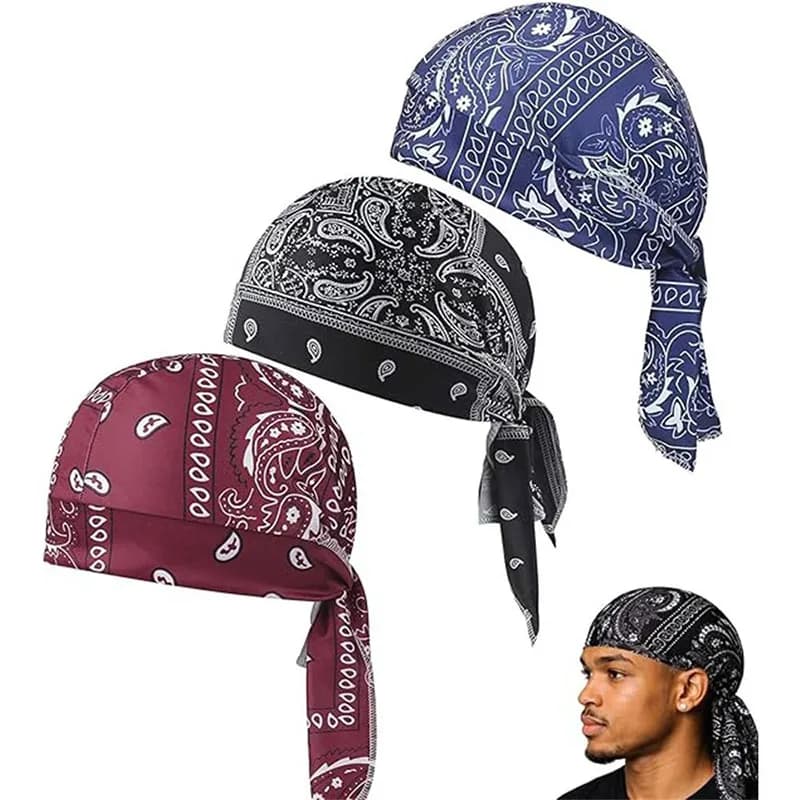 Paisley Print Pirate Head Wrap Breathable Cycling Do Rag Cap Lightweight Hip Hop Beanie Multi-Color Sweat Wicking Skull Cap