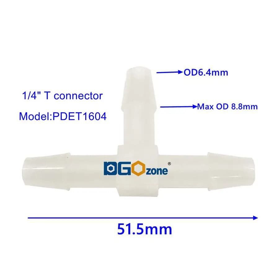 1/4 "T 10 PZ Connector Flow Garden Wate Divided with Barb PVDF Three Door Plastic Connecting Pipes DGOzoneg PDET1604