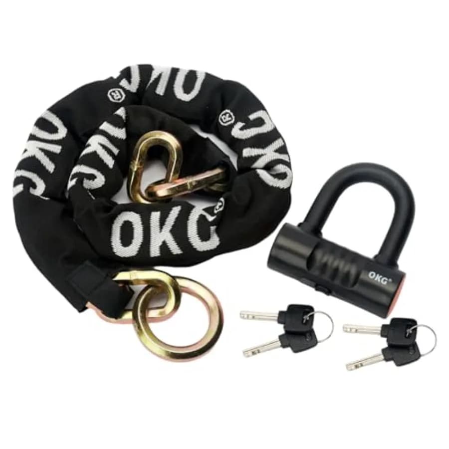 Catena di Sicurezza per Moto OKG Ultra, 5 Piedi, 12mm di Spessore, con Lucchetto a U da 18mm, 4 Chiavi, 13 Libbre, Nera, Resistente, Antifurto