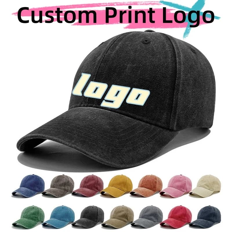 Vintage Washed Cotton Base Hat with Logo Printed Custom Cotton Snapback Hat with Soft Hip-hop Hood in Solid Color