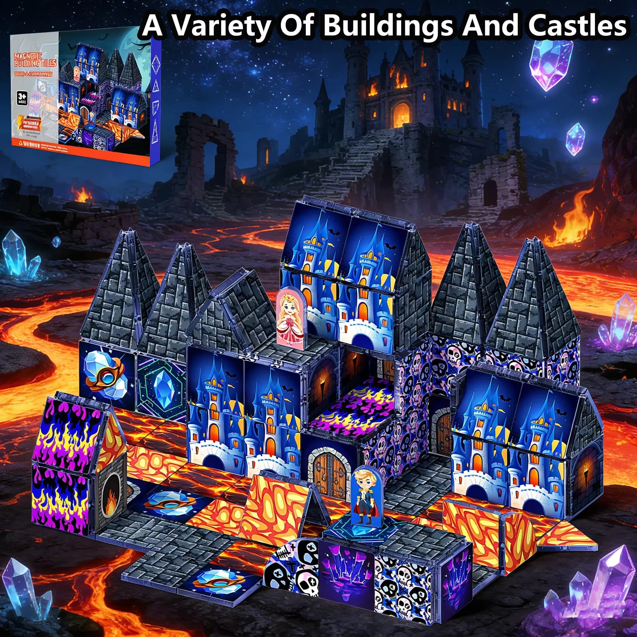 Set di Blocchi Magnetici per Costruzioni, Giocattoli Educativi STEM per Bambini, Castello Magico Fai-da-Te, Regalo di Compleanno