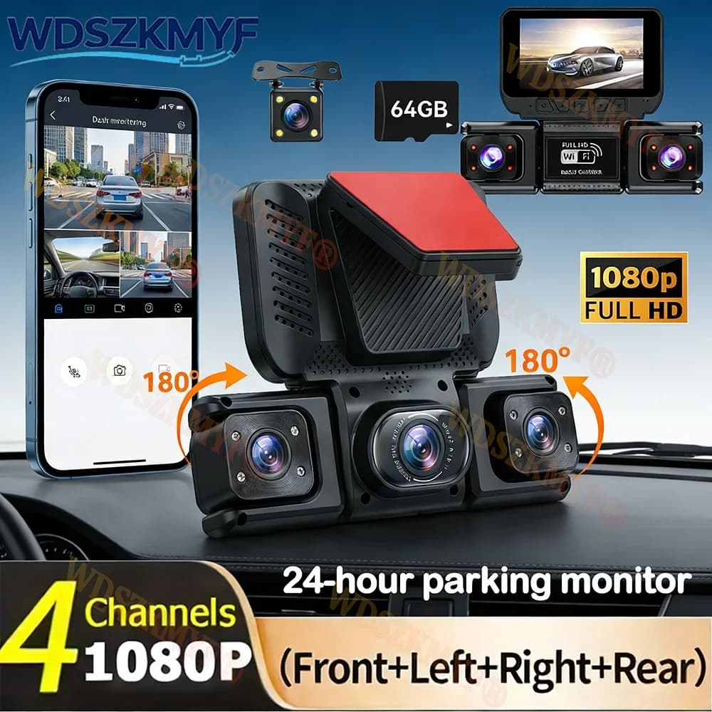 Nuova telecamera per auto a quattro lenti WIFI 1080P FHD dashcam 360 ° Telecamera DVR per Auto con Monitoraggio Parcheggio 24H e Sensore G - Accessorio di Sicurezza per Auto