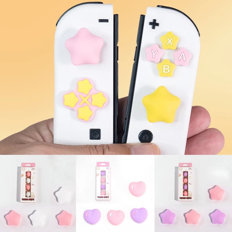 Simpatiche Stelle Silicone Morbido Dpad Pulsante Croce ABXY Chiave Adesivo Custodia in Pelle per Interruttore Oled/Lite NS Joy-con Thumb Stick Grip Cap Cover