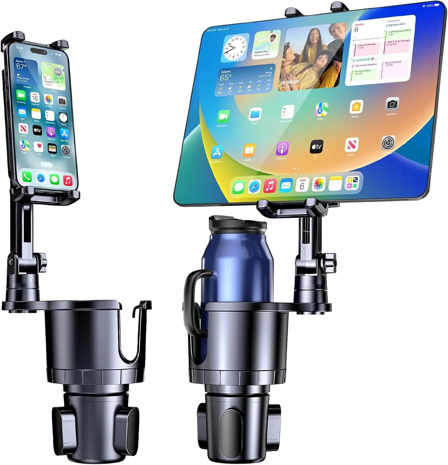 Cup Holder Phone Tablet Mount, 2 in 1 iPad Car Cup Holder with Expander Adjustable Arm for 4.7-10 inches Phone Tablet Mount