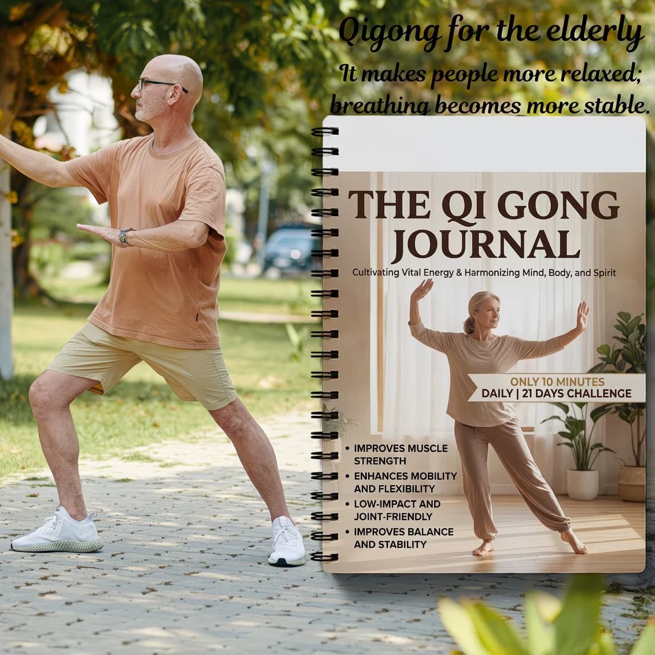 Elderly Qi Gong Journal Notebook with Eight Section Brocade Design for Mindfulness And Meditation Plan Book Zero Foundation