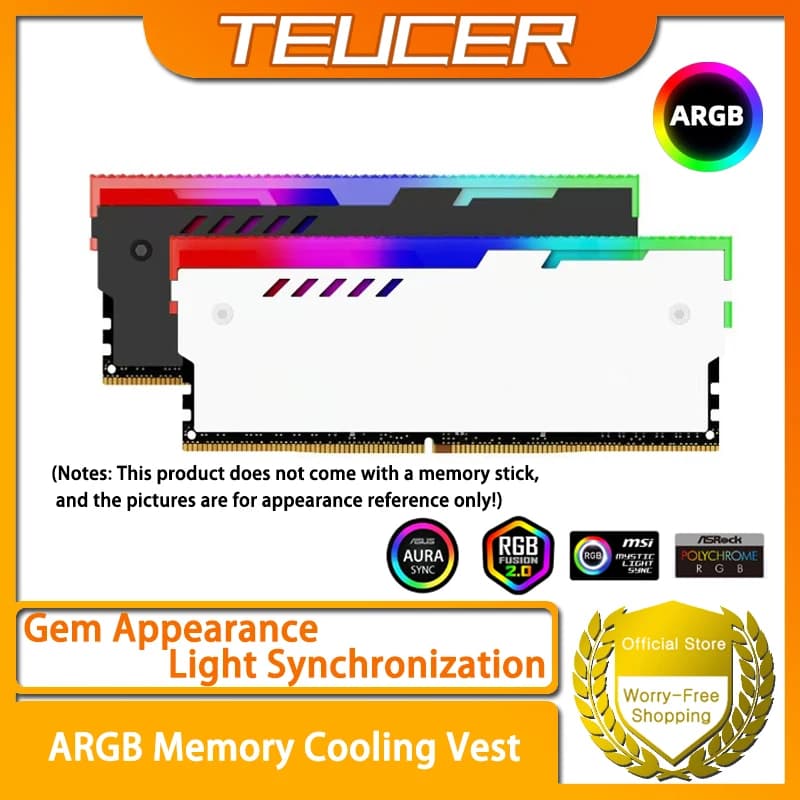 TEUCER Gilet di raffreddamento della memoria Kit di raffreddamento RAM per dissipatore di calore ARGB adatto per la memoria del computer desktop del PC
