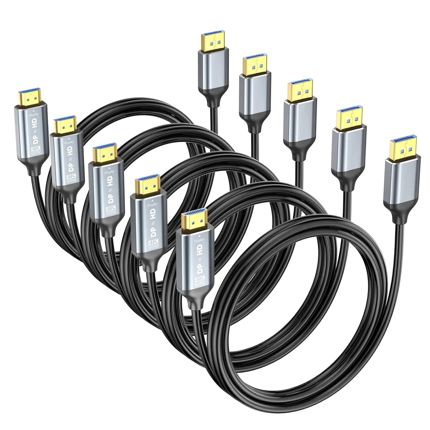 Cavo DP a HDMI 6ft (1,8m) Confezione da 5, Unidirezionale 4K@60Hz per Monitor, Proiettore, Laptop, PC AMD NVIDIA, Guscio in Alluminio, Compatibile con Lenovo HP Dell
