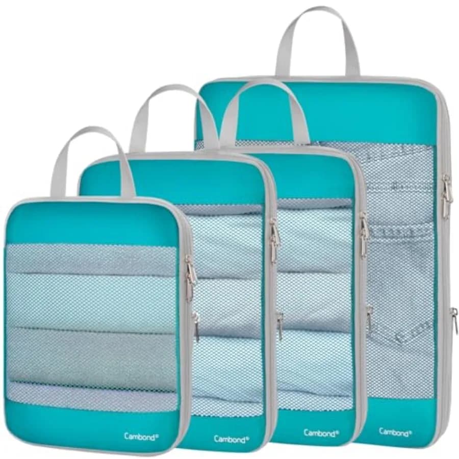 Cubi di Compressione in Rete Trasparente - Set di 4 Cubi Espandibili Salvaspazio per Viaggi, Borse da Viaggio Leggere L