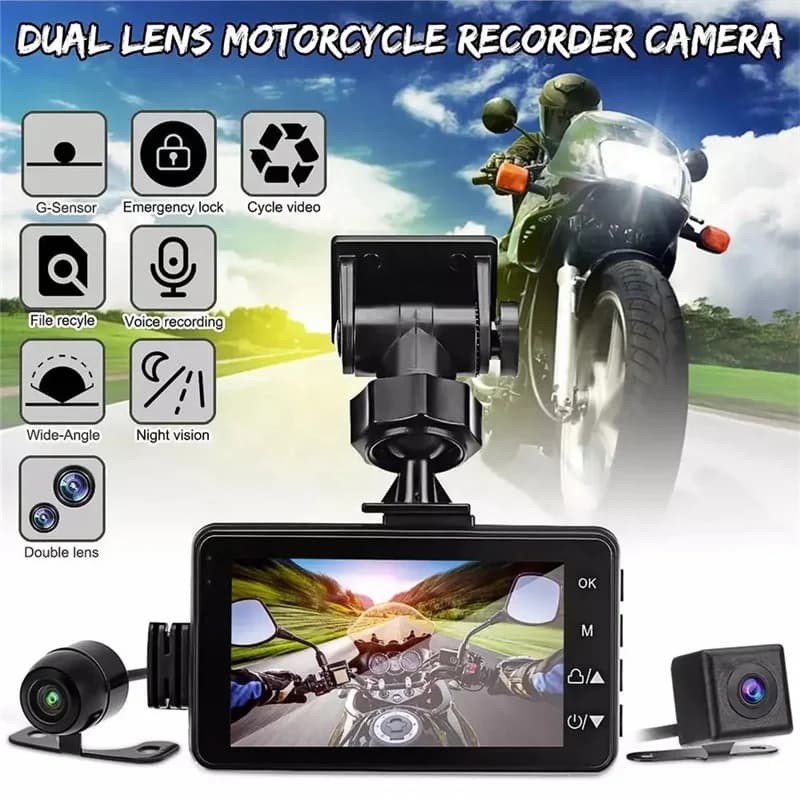 Telecamera DVR per Moto con Schermo da 3 Pollici M80, Obiettivo Fisheye Grandangolare 120°, Telecamera Anteriore e Posteriore, Visione Notturna, Sensore G