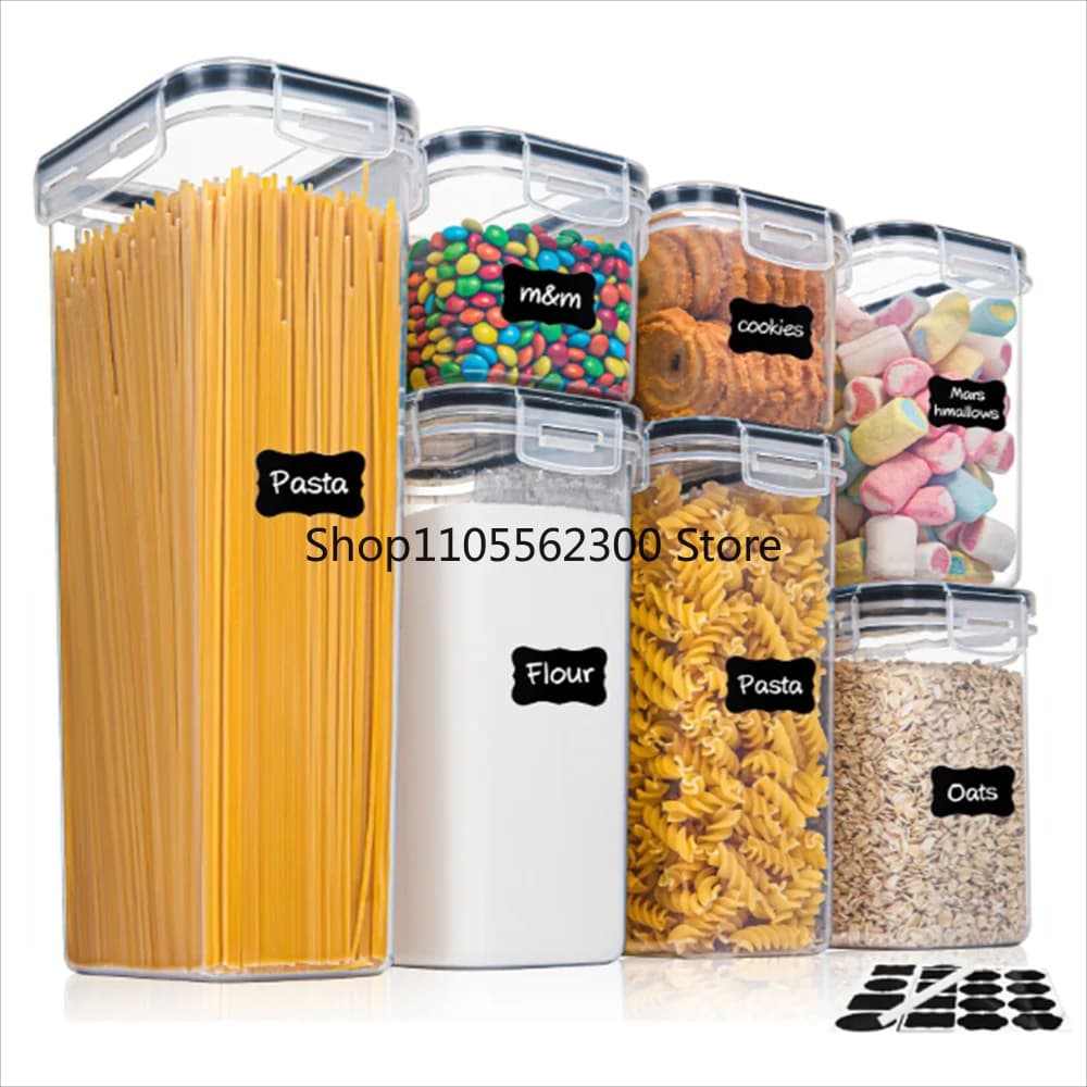 Set di 7 Contenitori per Alimenti da Cucina Senza BPA, Scatole Ermetiche in Plastica con 10 Adesivi e Penna