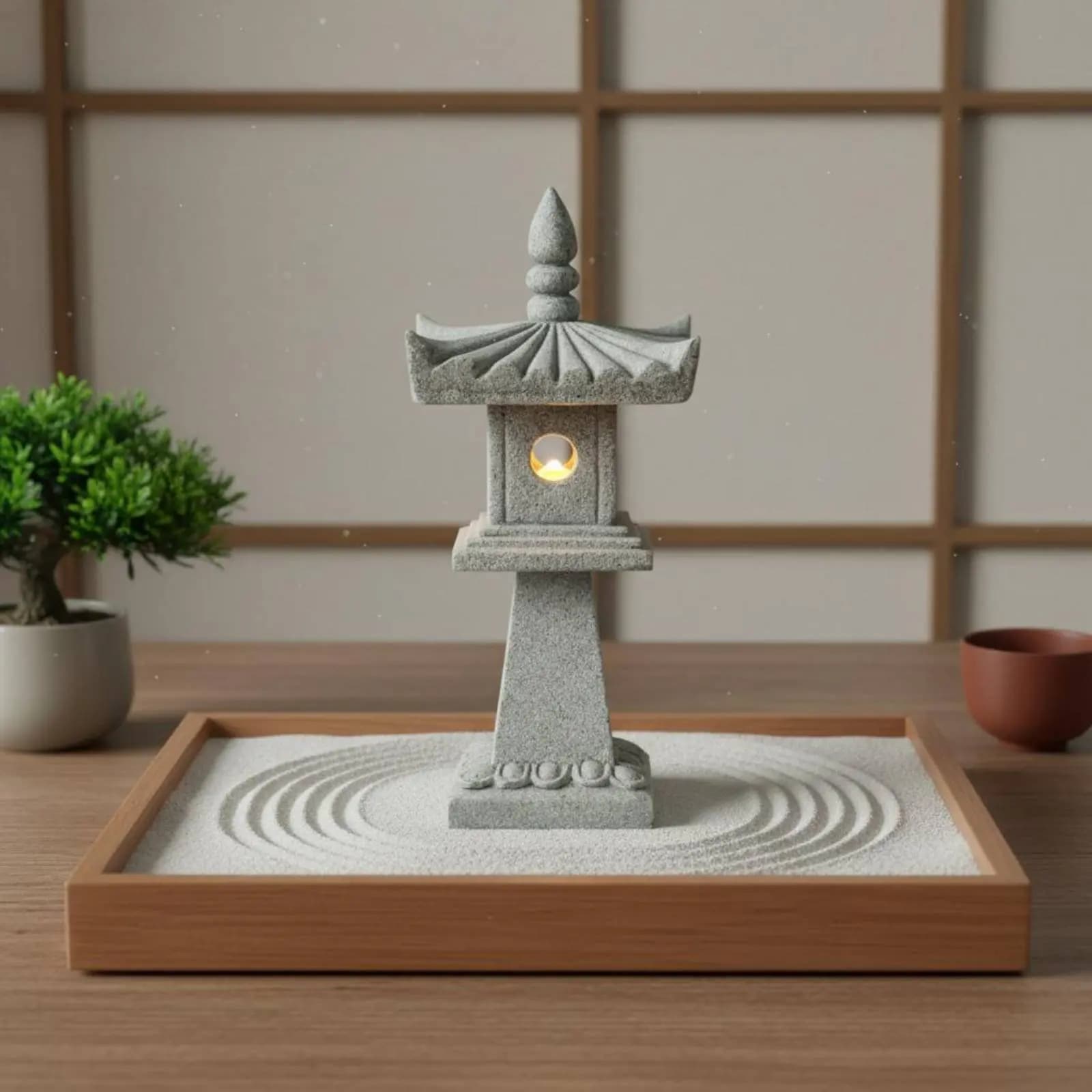 Lanterna in Pietra Miniatura con Finitura Anticata, Decorazione per Bonsai, Pagoda da Giardino Tranquillo, Regalo Perfetto, Statua di Pagoda Giapponese Artigianale