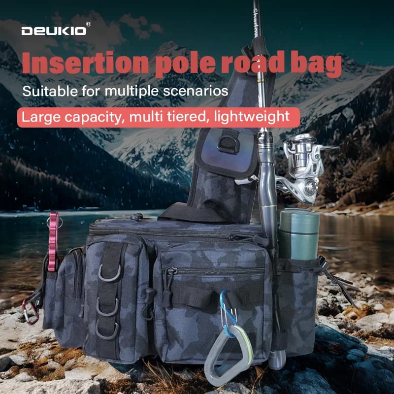 DEUKIO Fishing equipment backpack Esche box Tool bag Fly fishing backpack bag with shoulder bag with canna