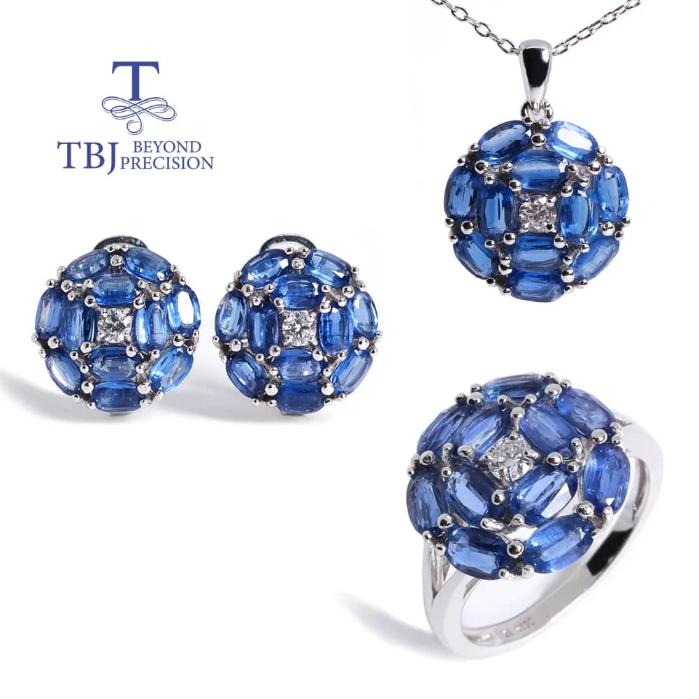 2026, Luxury Jewelry Set with Natural Gems, Ring, Earrings and Necklace in Blue, Silver 925, Women's Gift