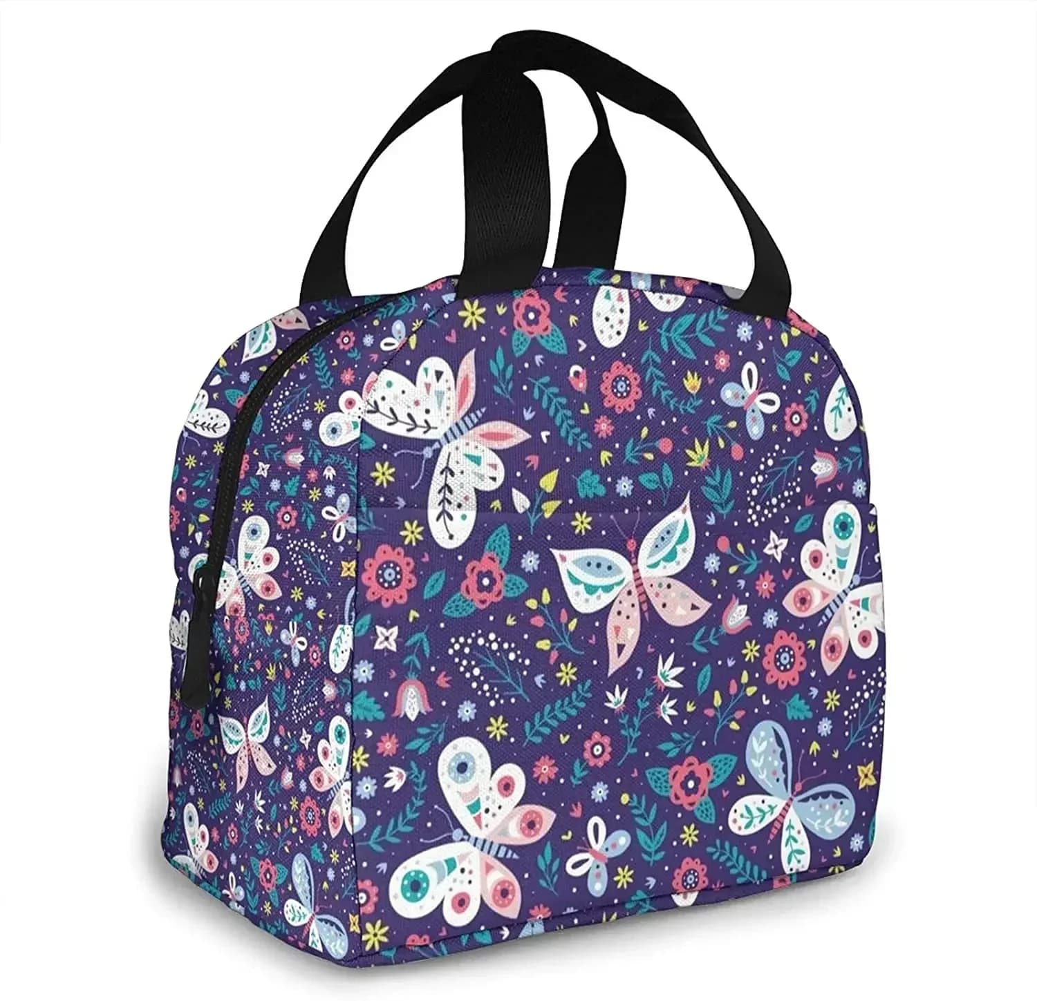 Purple Butterfly Lunch Bag Women Girls Small Insulated Reusable Cooler Tote Bento Box Backpack Portable Leak Proof Lunch Bags