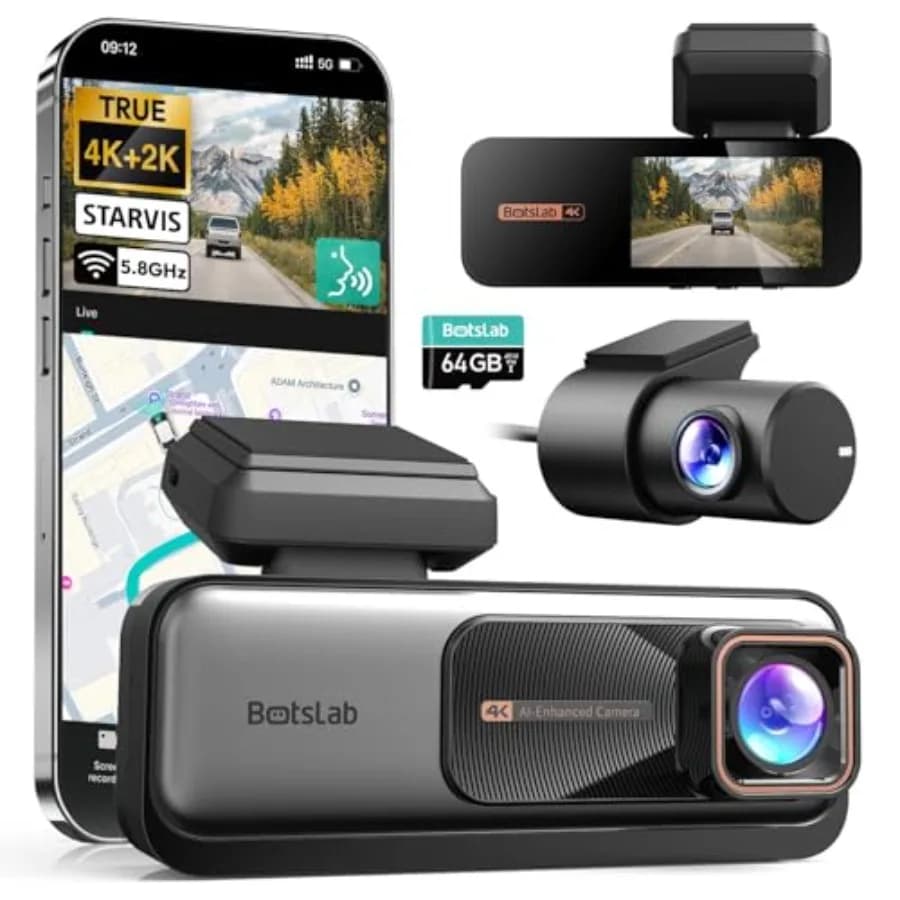 4K+2K Dual Dash Cam for Car Use, ABS Plastic Body, Black Color, Voice Control + STARVIS Sensor + Starry Night Vision + 24/7 Par