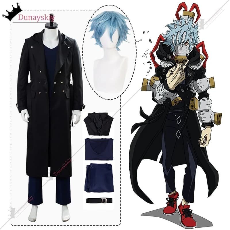 AnAnime Mens Cosplay Shigaraki Tomura Costume Trench Mantello Giacca Abito da uomo Uniforme Anime Abiti Parrucca Scarpe Prop Giochi di ruolo Tute