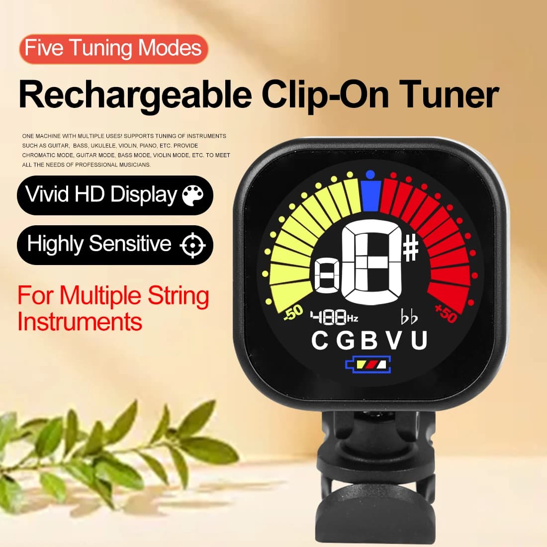 YTC-1000 Accordatore cromatico professionale con clip per chitarra, basso, ukulele, violino Display LCD Accordatore ad alta precisione