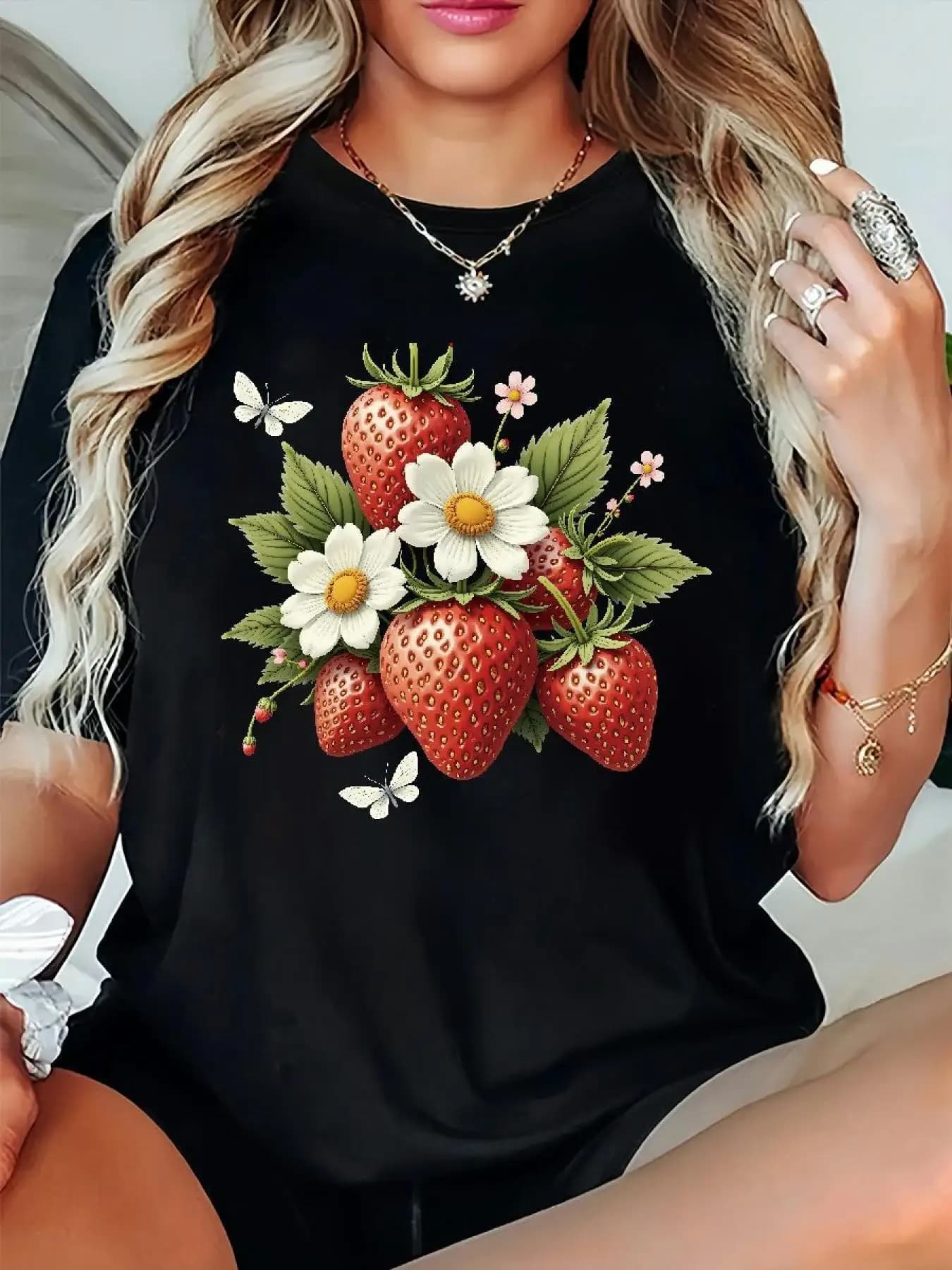 Women's Short Sleeve Casual Round Neck Fit Blouse Spring Summer Fall Casual Attire Comfortable Harajuku Sleeve Aesthetic Clothes