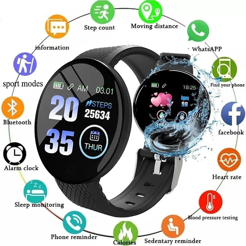 2025 Nuovo D18 Smart Watch Cardiofrequenzimetro Smartwatch da donna da uomo Rotondo Fitness Orologi digitali per uomo Donna Bracciale a fascia