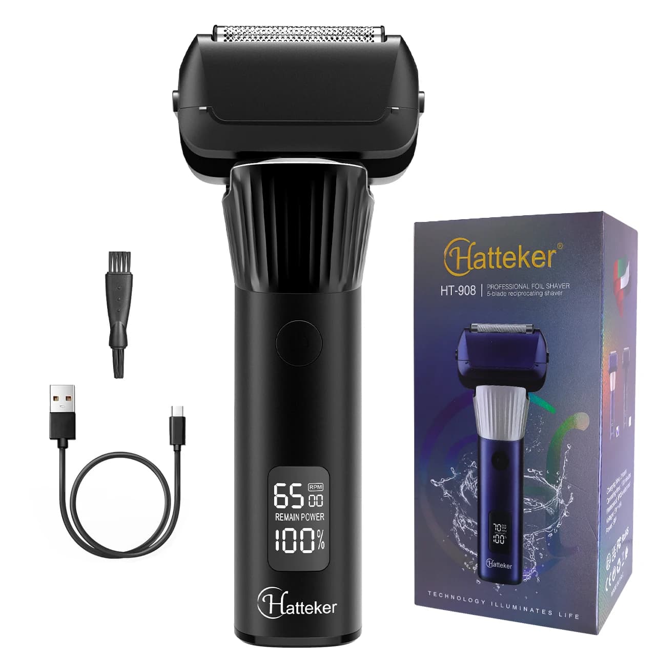 5 Blades Electric Hatteker Razor with Digital Display, Washable Alloy Body, Alternate Movement Razor for Barba, Male Razor