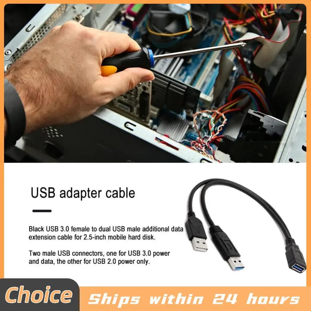 Cavo splitter di estensione dati USB 3.0 a doppio USB con alimentazione aggiuntiva per HDD esterno da 2,5 pollici