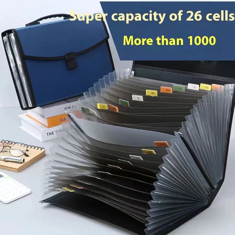 Organizer per cartelle di file espandibile con 26 tasche - Fibbia durevole aggiornata, base con maniglia portatile ergonomica/Lettera A4 grande formato A