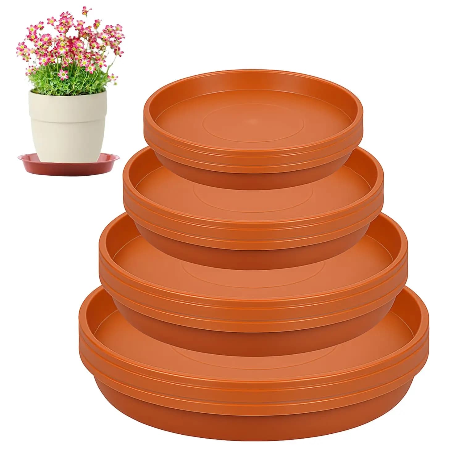 Pack of 12 saucers for plant pots – 4-dimensional plastic trays (18/22/24/26 cm), durable for indoor/external garden plant pots