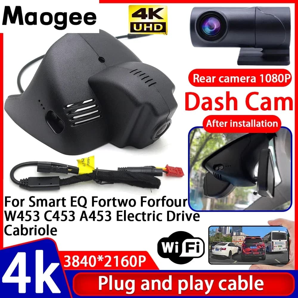 4K UHD Plug and Play, Dash Cam for Car, Smart EQ Camera Fortwo Forfour W453 C453 A453 Electric Drive Cabriole