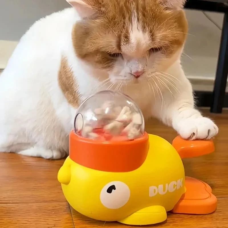 Dispenser Interattivo per Snack per Gatti a Forma di Anatra Gialla, Giocattolo per Cani in Plastica Resistente, Puzzle per Addestramento, Mangiatoia Lenta, Giocattolo per Intrattenimento Canino