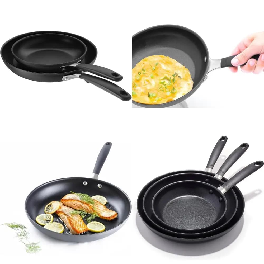 Set di padelle per padelle da 8 e 10 pollici anodizzate dure antiaderenti PFOA, nere, ideali per cucinare