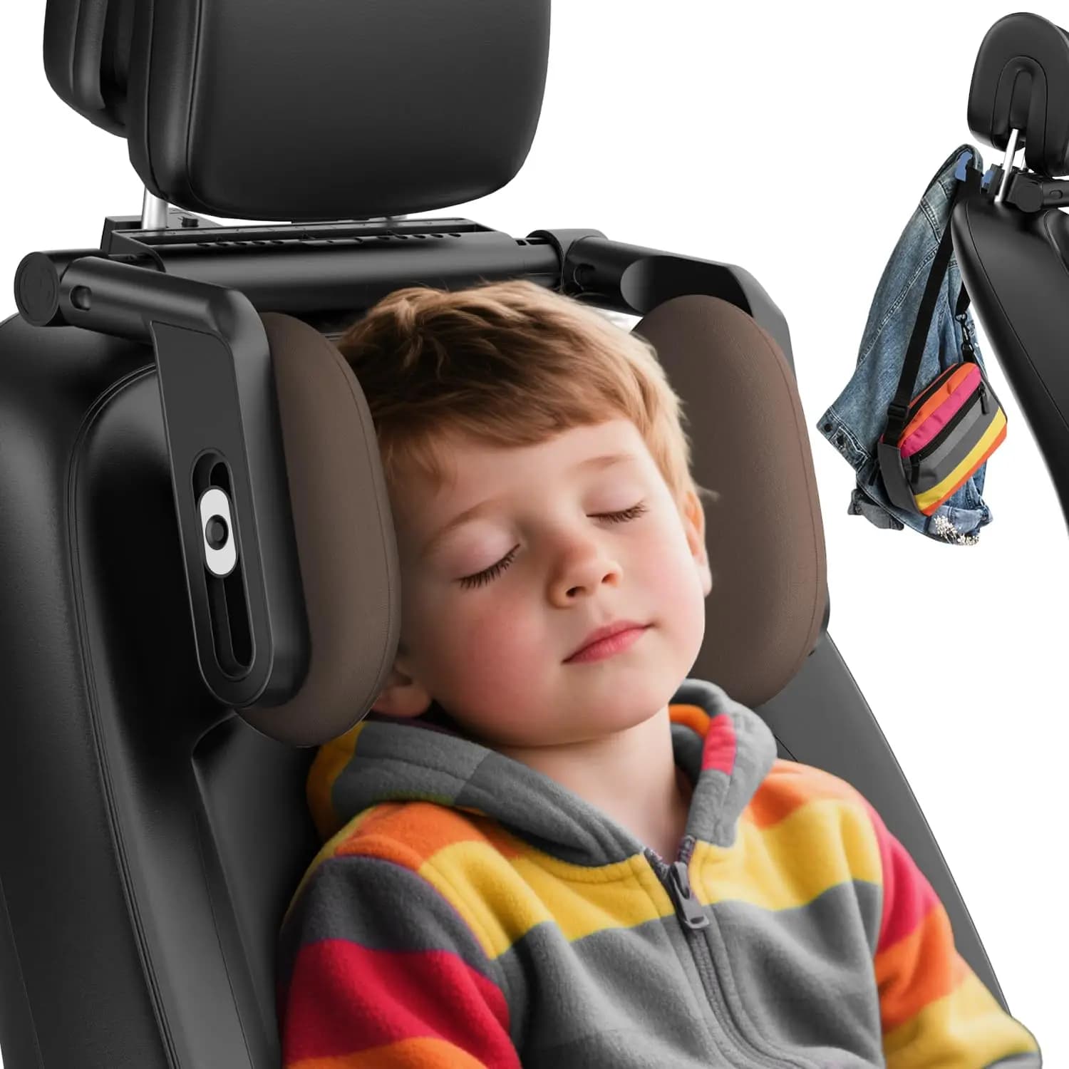 360 ° Cuscino poggiatesta per auto in memory foam regolabile Tessuto di seta ghiacciata per bambini Supporto per testa da viaggio per auto per adulti Allevia l'affaticamento