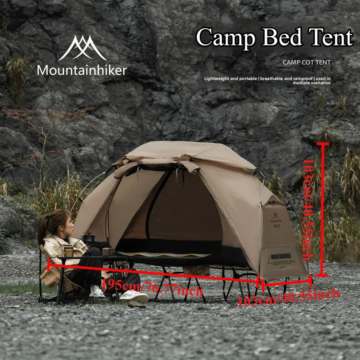 MOUNTAINHIKER 1Person Double Layers Outdoor Camp Bed Tent Lightweight Convenient Net Anti-mosquito Portable Aluminum Alloy Pole