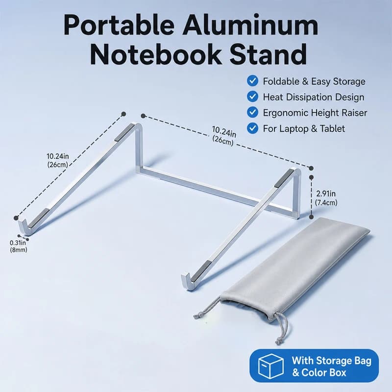 Aluminum Laptop Stand Adjustable Folding Ergonomic Cooling Heat Dissipation for MacBook 10-15.6 Inch Notebook PC Portable