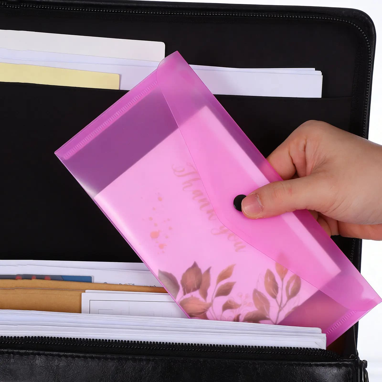 6 pezzi di buste per documenti in plastica, custodie trasparenti con bottone a pressione, leggere e portatili, per studenti, insegnanti, documenti d'ufficio