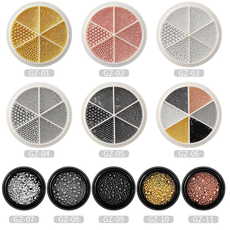 1 mixed size box mini stainless steel balls art decorations black gold pink silver cavial beads nail accessories