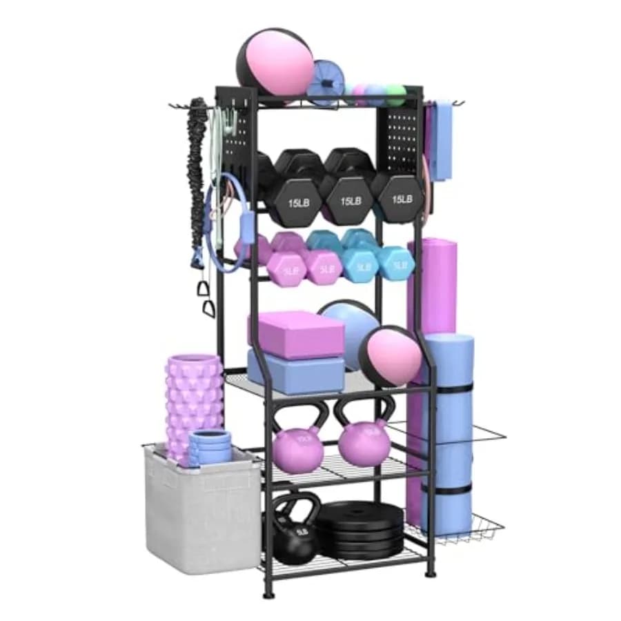 Porta Manubri per Palestra Domestica, Organizzatore per Kettlebell, Tappetini Yoga e Attrezzature per Allenamento della Forza, Rack Porta Pesi con Pannello Forato