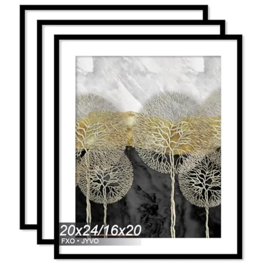 Set di 3 Cornici per Poster con Passepartout o Senza Passepartout 20 x 24, Leggere e Altamente Trasparenti, Cornice 20 x 24 per Parete