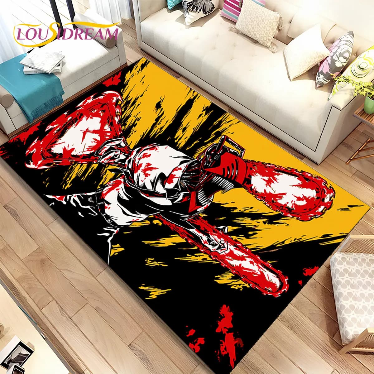 Anime Chainsaw Man Denji Carpet, Decorative Carpet for Living Room, Bedroom, Sofa, Zerbino, 3D Kids Anti-slip Mat