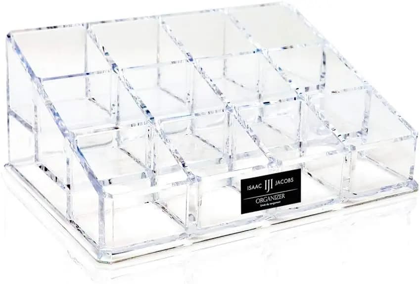 Clear Acrylic 12-Compartment Nail Polish Organizer, 3-Tier Display for Makeup, Oils, Storage Solution