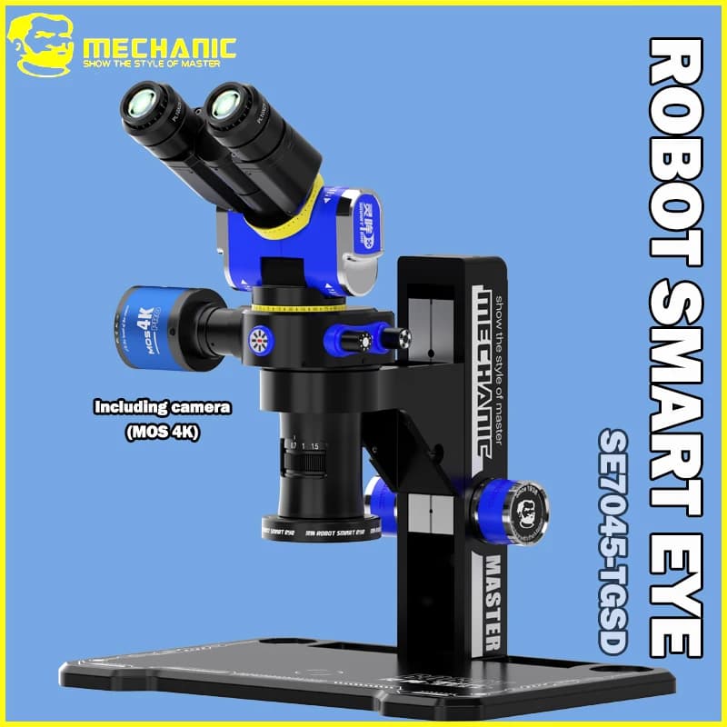 Microscopio MECHANIC ROBOT SMART EYE con zoom 7X-45X 45 ° Oculare PL10X25 con Testa Rotante e Fotocamera 4K per Ispezioni di Precisione