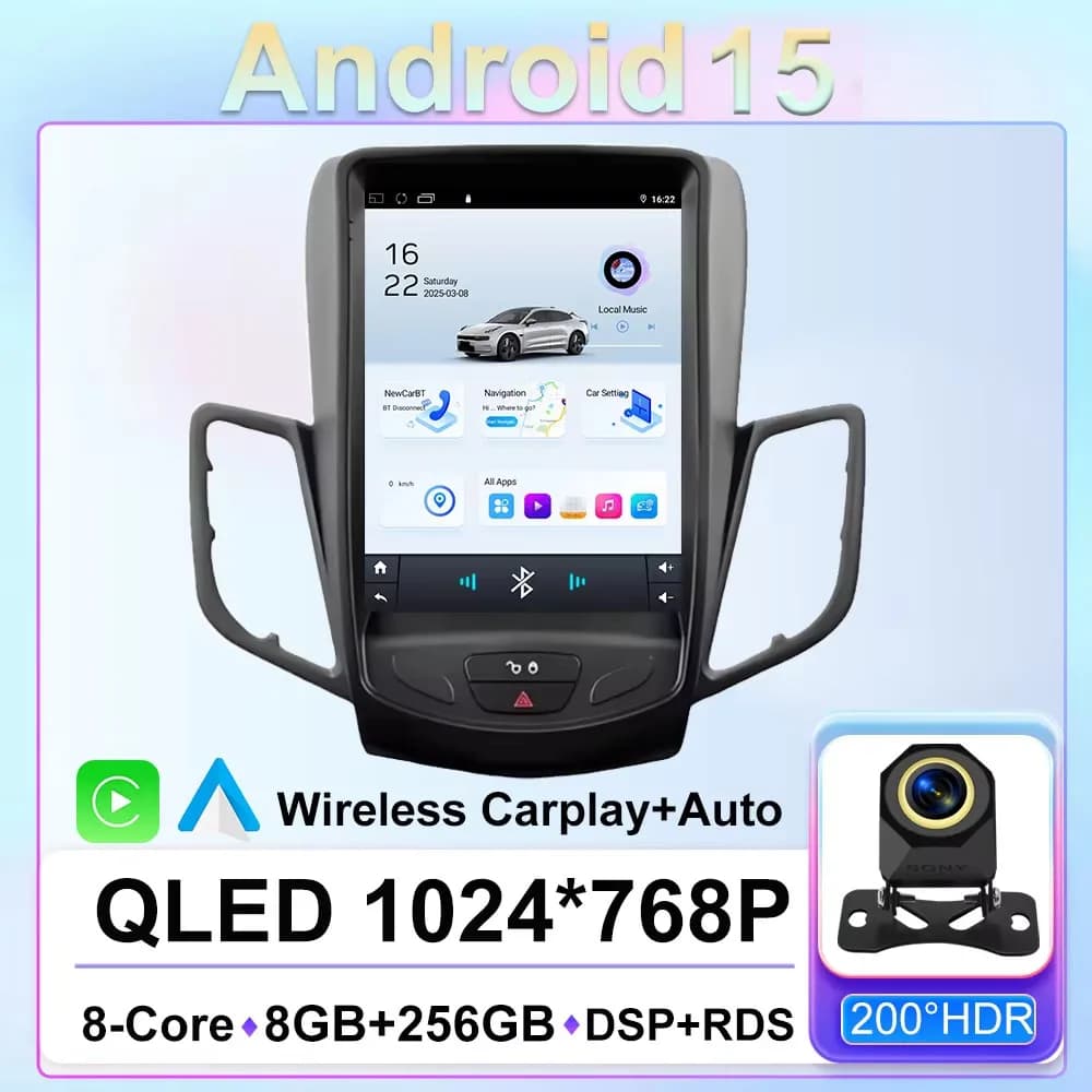 Autoradio Android 15 from 9,7 inch for Ford Fiesta MK7 2009 - 2016 video multimedia player for car no 2Din Carplay Auto Stereo DVD 4GWiFi