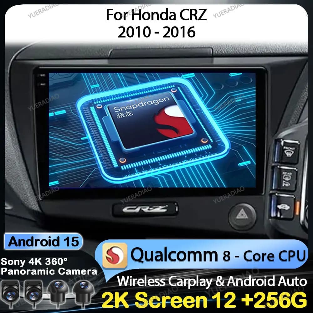 Autoradio Android 15 for Honda CR-Z 2010-2016 QLED GPS NAVI 4G LTE 5G WIFI 2DIN Multimedia Stereo Video Player BT Qualcomm