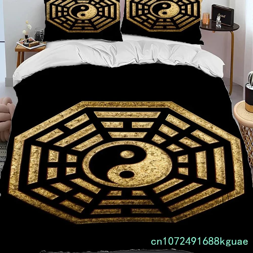 3D Chinese Tai Chi Bagua Yin Yang Bedding Set,Duvet Cover Bed Set Quilt Cover Pillowcase,King Queen Size Bedding Set Adult Boys